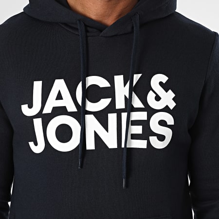 Jack And Jones - Sweat Capuche Corp Logo Bleu Marine Foncé