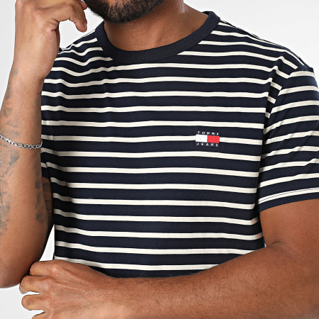 Tommy Jeans - Tee Shirt A Rayures Breton 1193 Bleu Marine Beige