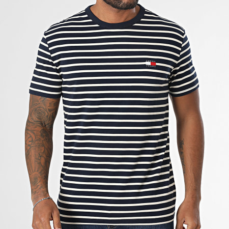 Tommy Jeans - Tee Shirt A Rayures Breton 1193 Bleu Marine Beige