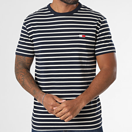 Tommy Jeans - Tee Shirt A Rayures Breton 1193 Bleu Marine Beige