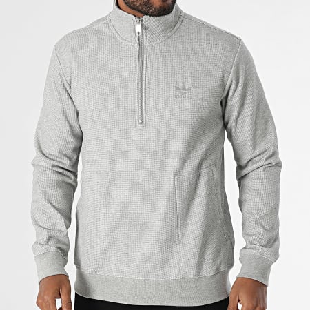 Adidas Originals - Sudadera con cremallera Waffle Essential JD2447 Gris jaspeado