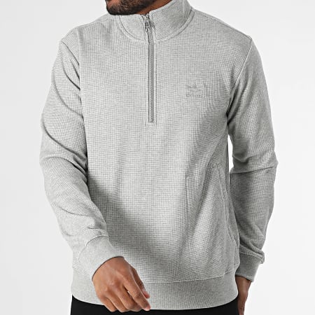 Adidas Originals - Sudadera con cremallera Waffle Essential JD2447 Gris jaspeado