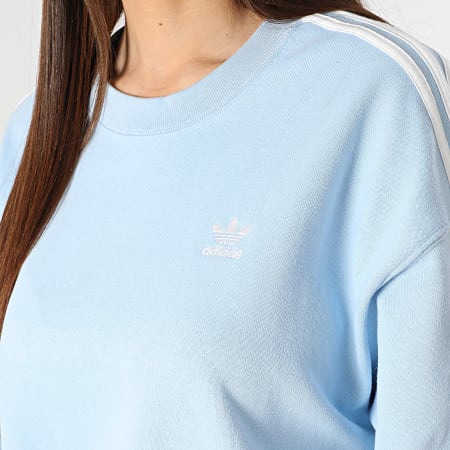 Adidas Originals - Sudadera de mujer de 3 rayas con cuello redondo JC8141 Azul claro