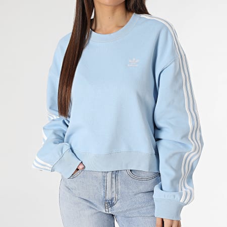 Adidas Originals - Sudadera de mujer de 3 rayas con cuello redondo JC8141 Azul claro