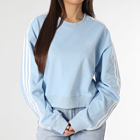 Adidas Originals - Sudadera de mujer de 3 rayas con cuello redondo JC8141 Azul claro