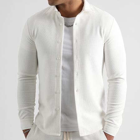 LBO - Ensemble Chemise Et Pantalon Large Texturé 1751 Blanc