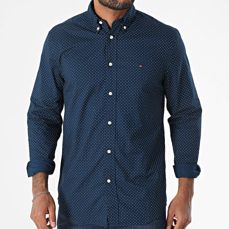 Tommy Hilfiger - Chemise Manches Longues Flex Poplin Polka 7554 Bleu Marine