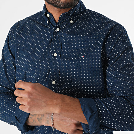 Tommy Hilfiger - Chemise Manches Longues Flex Poplin Polka 7554 Bleu Marine