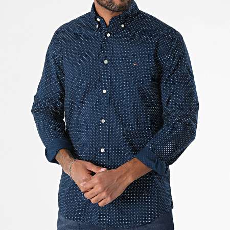 Tommy Hilfiger - Chemise Manches Longues Flex Poplin Polka 7554 Bleu Marine