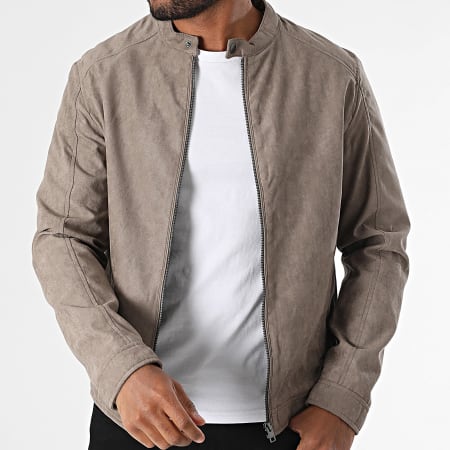 Jack And Jones - Veste Biker Suédine Dylan Taupe