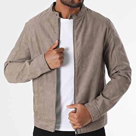 Jack And Jones - Veste Biker Suédine Dylan Taupe
