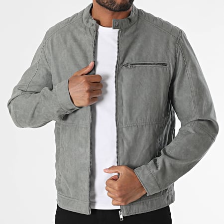 Jack And Jones - Chaqueta motera de ante gris Dylan