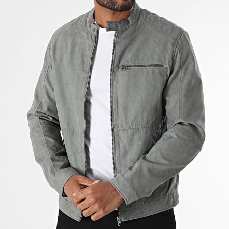 Jack And Jones - Chaqueta motera de ante gris Dylan