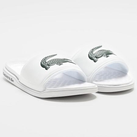 Lacoste - Claquettes Serve Slide Dual Logo Crocodile Blanc
