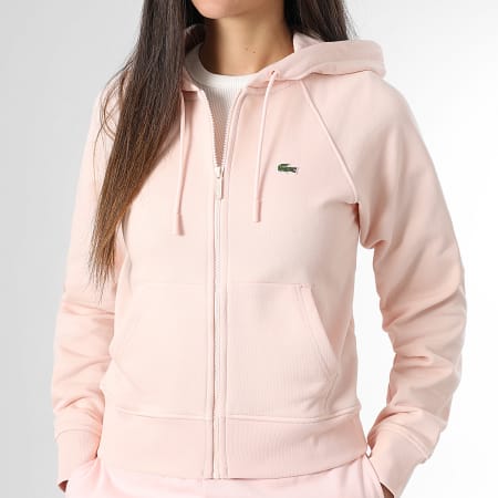 Lacoste - Sweat Zippé Capuche Femme Logo Brodé Crocodile Regular Fit Rose