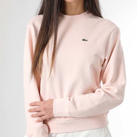 Lacoste - Sweat Crewneck Femme Logo Brodé Crocodile Relaxed Fit Rose