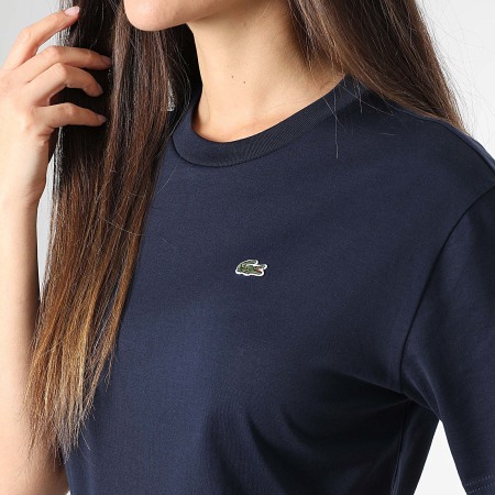 Lacoste - Tee Shirt Femme Logo Brodé Crocodile Relaxed Fit Bleu Marine