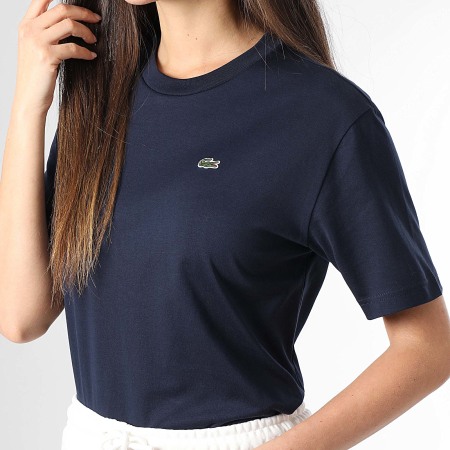 Lacoste - Tee Shirt Femme Logo Brodé Crocodile Relaxed Fit Bleu Marine