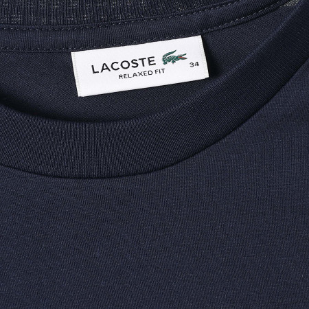 Lacoste - Tee Shirt Femme Logo Brodé Crocodile Relaxed Fit Bleu Marine