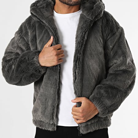 Uniplay Veste Fourrure Zippée Capuche Gris Anthracite
