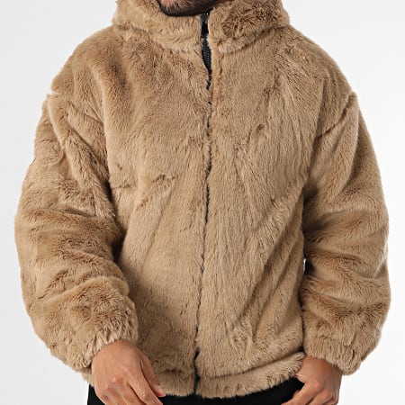 Uniplay - Veste Fourrure Zippée Capuche Camel Clair