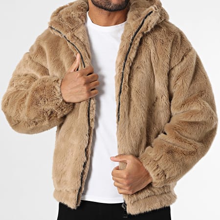 Uniplay - Veste Fourrure Zippée Capuche Camel Clair