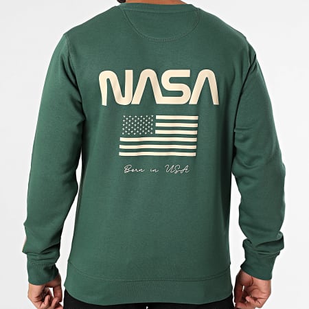 NASA - Sweat Crewneck Flag Born In USA Vert Beige