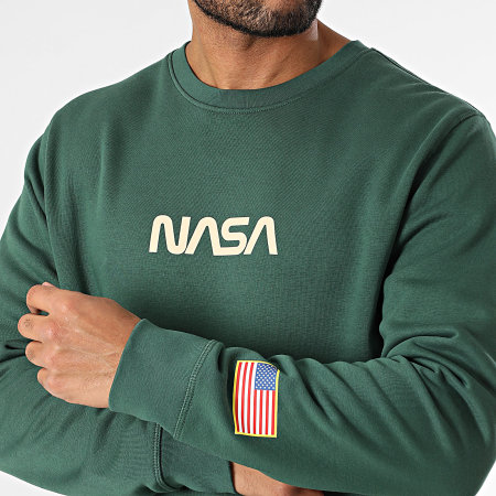 NASA - Sweat Crewneck Flag Born In USA Vert Beige