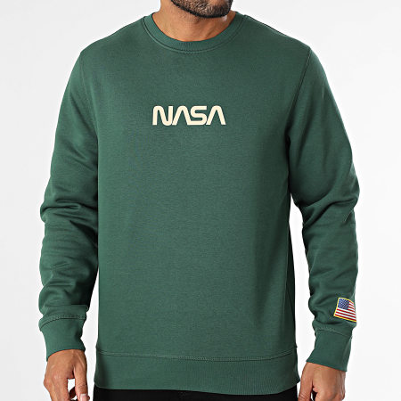 NASA - Sweat Crewneck Flag Born In USA Vert Beige