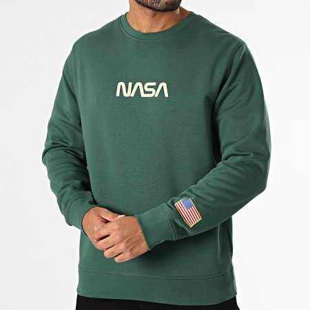 NASA - Sweat Crewneck Flag Born In USA Vert Beige