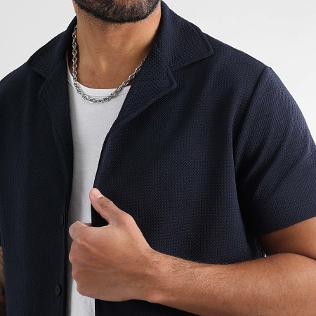 LBO - Hemd Kurzarm Textured Waffle 1572 Marineblau