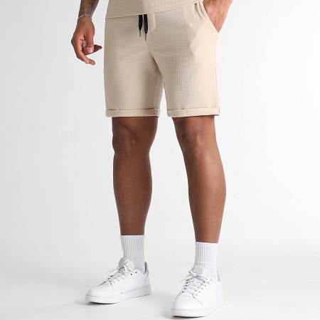 LBO - Waffle Textured Polo And Jogging Short Set 1577 Beige