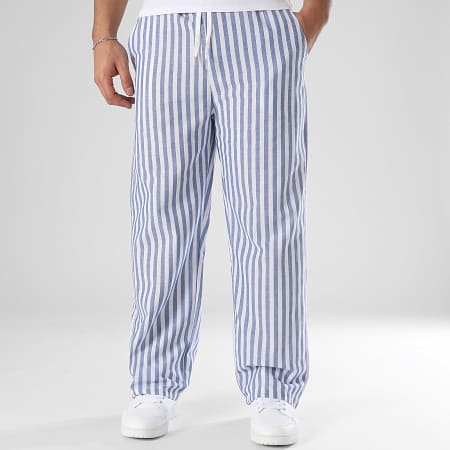 LBO - Pantalon A Rayures Larges 1747 Bleu Clair Blanc
