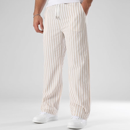 LBO - 1609 Beige Blanco Pantalones de raya ancha