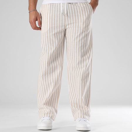 LBO - 1609 Beige Blanco Pantalones de raya ancha