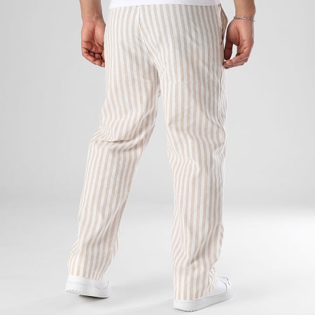 LBO - 1609 Beige Blanco Pantalones de raya ancha