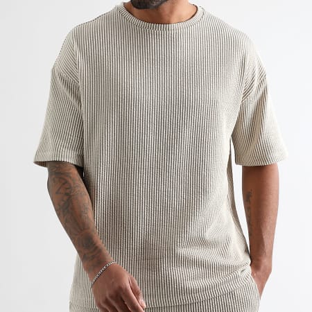 LBO - Ensemble Tee Shirt Et Pantalon Large Seersucker 3728 Beige