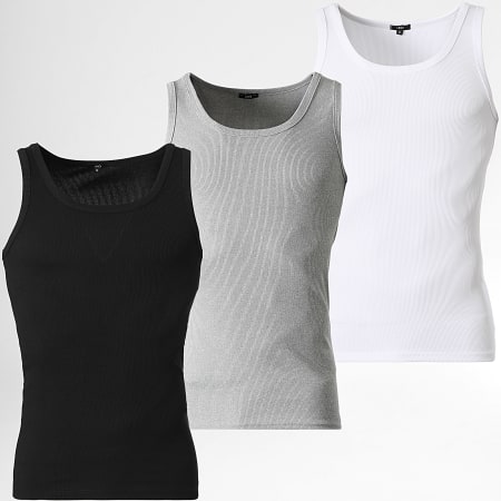 LBO - Lote de 3 camisetas de tirantes acanaladas 1798 Black White Grey Heather