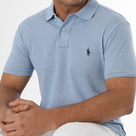 Polo Ralph Lauren - Polo Manches Courtes Slim Coton Piqué Original Player Bleu Clair Chiné