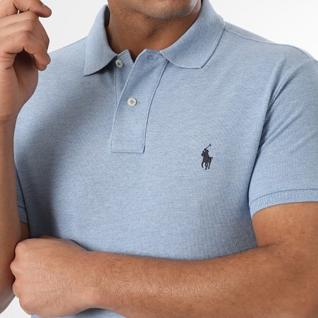 Polo Ralph Lauren - Polo Manches Courtes Slim Coton Piqué Original Player Bleu Clair Chiné