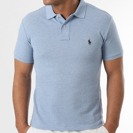 Polo Ralph Lauren - Polo Manches Courtes Slim Coton Piqué Original Player Bleu Clair Chiné