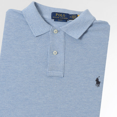 Polo Ralph Lauren - Polo Manches Courtes Slim Coton Piqué Original Player Bleu Clair Chiné