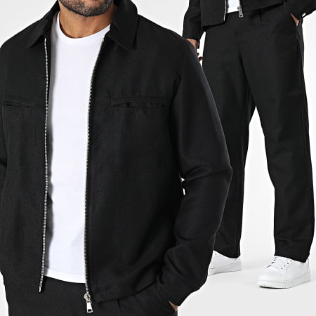 Frilivin - Conjunto de chaqueta y pantalón negro con cremallera