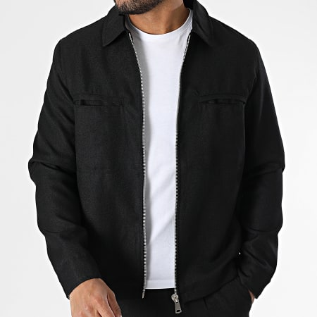 Frilivin - Conjunto de chaqueta y pantalón negro con cremallera