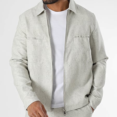 Frilivin - Conjunto de chaqueta y pantalón beige jaspeado con cremallera