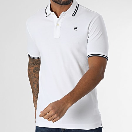 G-Star - Polo Manches Courtes Dunda Slim Stripe D17127-5864 Blanc