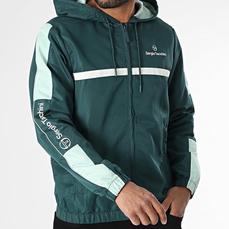 Sergio Tacchini - Veste Zippée Capuche A Bandes Prannie 40846 Vert Foncé Beige