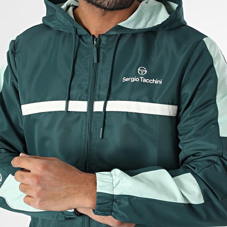 Sergio Tacchini - Veste Zippée Capuche A Bandes Prannie 40846 Vert Foncé Beige