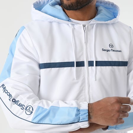Sergio Tacchini - Veste Zippée Capuche A Bandes Prannie 40846 Blanc Bleu Clair Bleu Pétrole
