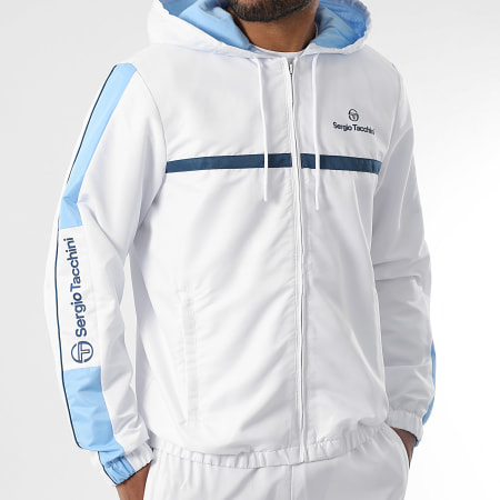 Sergio Tacchini - Veste Zippée Capuche A Bandes Prannie 40846 Blanc Bleu Clair Bleu Pétrole